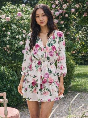 LOVESHACKFANCY Venetian Island Popover Dress in Ballet Blush Rose Coquette M